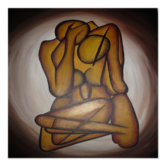 Abstracte langwerpige hedendaagse kunst in ochre e perfect poster (Voorkant)