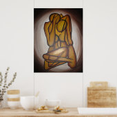 Abstracte langwerpige hedendaagse kunst in ochre e poster (Keuken)