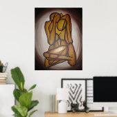 Abstracte langwerpige hedendaagse kunst in ochre e poster (Thuiskantoor)