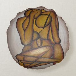 Abstracte langwerpige hedendaagse kunst in ochre e rond kussen