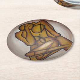 Abstracte langwerpige hedendaagse kunst in ochre e ronde kartonnen onderzetter