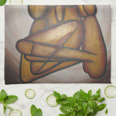 Abstracte langwerpige hedendaagse kunst in ochre e theedoek (Gevouwen)