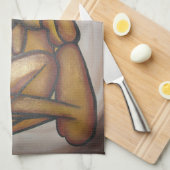 Abstracte langwerpige hedendaagse kunst in ochre e theedoek (Quarter Fold)