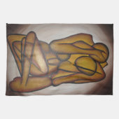 Abstracte langwerpige hedendaagse kunst in ochre e theedoek (Horizontaal)