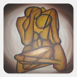 Abstracte langwerpige hedendaagse kunst in ochre e vierkante sticker