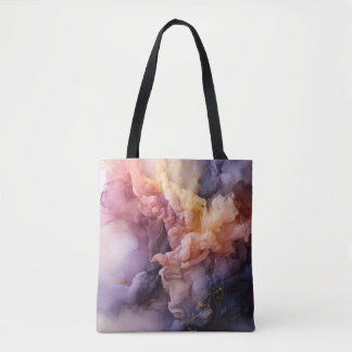 Abstracte lavendel bloemrijke wolk inkt landschap tote bag