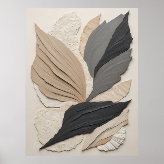 Abstracte Leaf Collage Neutral Tones Boho Poster (Voorkant)