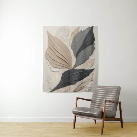 Abstracte Leaf Collage Neutral Tones Boho Wandkleed (In situ)