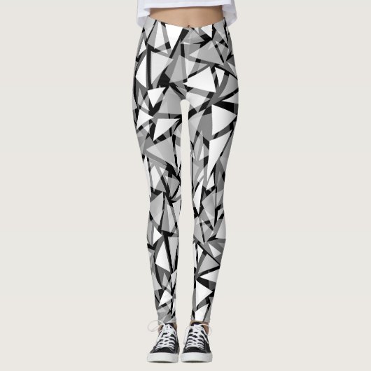 Abstracte leggings, geometrische zwart en grijs leggings (Voorkant)