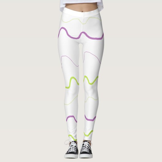 Abstracte Leggings met Paarse en kalkgroene vierka (Voorkant)