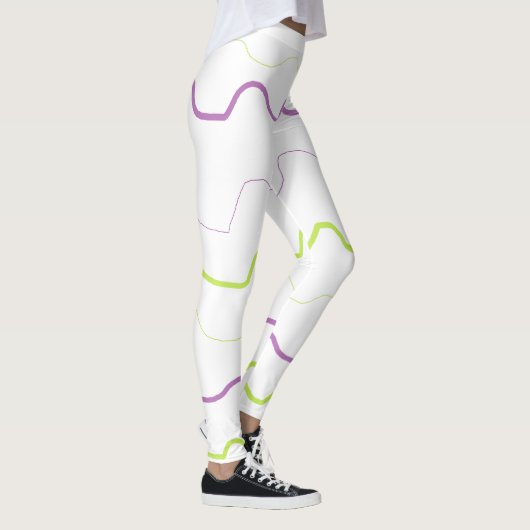 Abstracte Leggings met Paarse en kalkgroene vierka (Rechts)