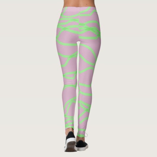 Abstracte Leggings met roze en kalkgroene vierkant (Achterkant)