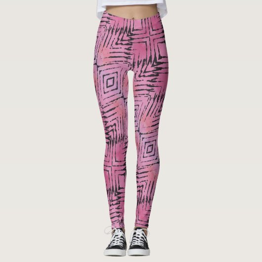 Abstracte Leggings met roze en zwarte tribale (Voorkant)