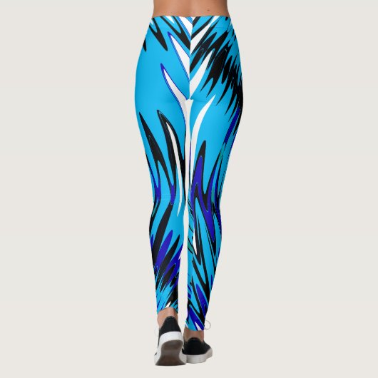 Abstracte Leggings met wervelingen in blauw zwart- (Achterkant)