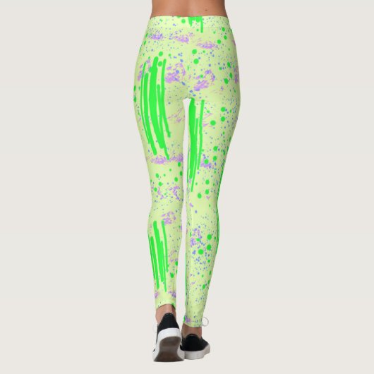 Abstracte Leggings Ontwerp in Geel, Groen en Paars (Achterkant)