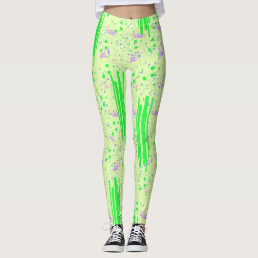 Abstracte Leggings Ontwerp in Geel, Groen en Paars (Voorkant)
