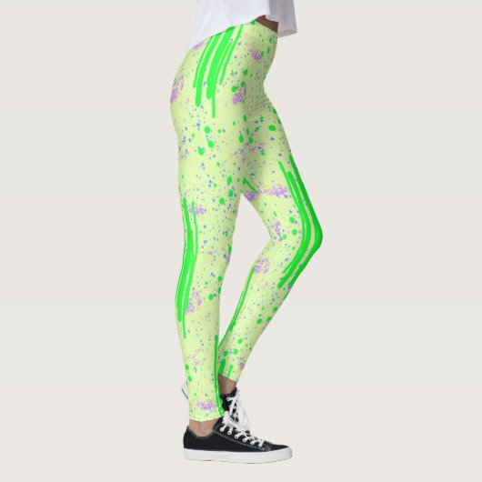 Abstracte Leggings Ontwerp in Geel, Groen en Paars (Rechts)