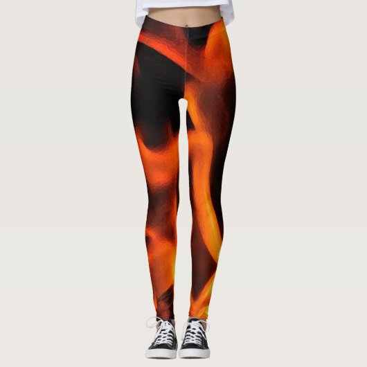 Abstracte Leggings voor Oranje en zwart vuurpatroo (Voorkant)