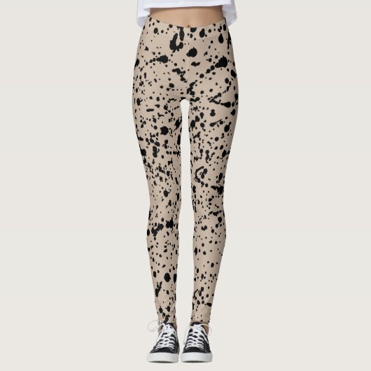Abstracte Leggings voor zwart-wit en beige patrone (Voorkant)