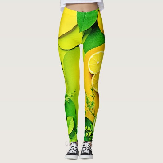 Abstracte Lemon Limoen Natuur Art Leggings (Voorkant)