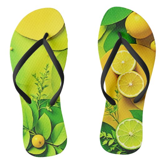Abstracte Lemon Limoen Natuur Art Teenslippers (Voetbed)
