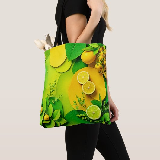 Abstracte Lemon Limoen Natuur Art Tote Bag (Dichtbij)