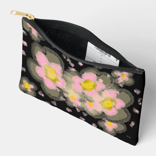 Abstracte lente bloemen roze zwart etui (Open)