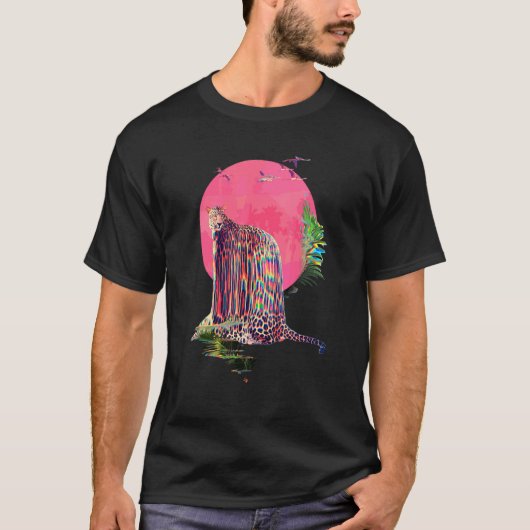 Abstracte leopard Jaguar Glitch Vaporwave T-shirt (Voorkant)