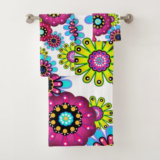 Abstracte leuke cartoons bloemen florale kinderen  bad handdoek (Insitu)