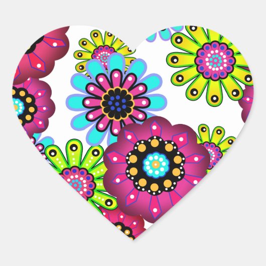 Abstracte leuke cartoons bloemen florale kinderen  hart sticker (Voorkant)