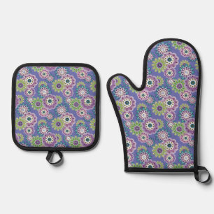 Abstracte leuke cartoons bloemen florale kinderen ovenwant & pannenlap set