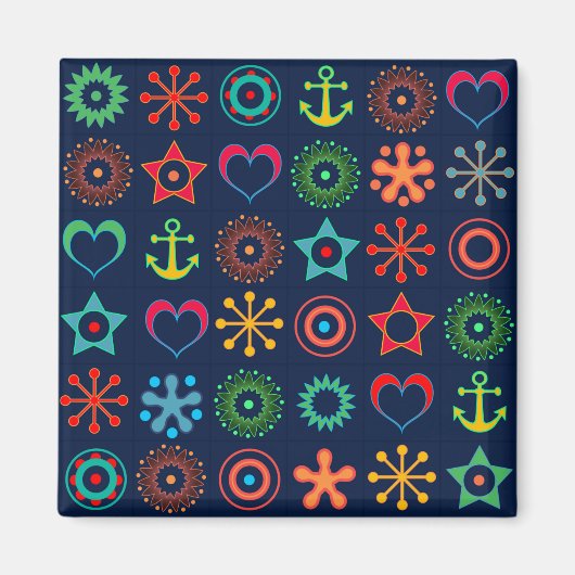 Abstracte leuke vormen retro design print magneet (Voorkant)