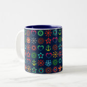 Abstracte leuke vormen retro design print tweekleurige koffiemok (Voorkant links)