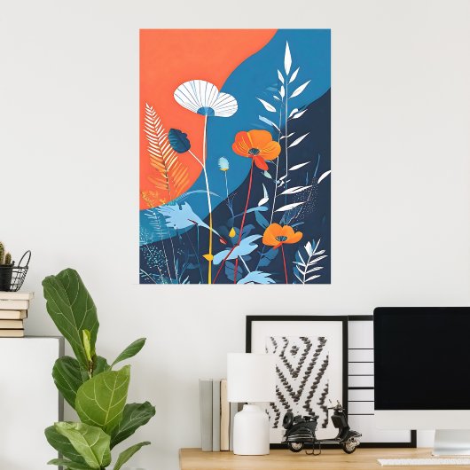 Abstracte Levendige Bloemen Poster (Thuiskantoor)
