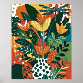 Abstracte levendige bloemenkunst poster
