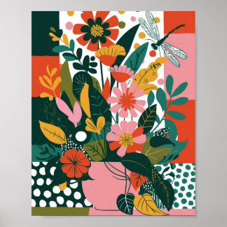 Abstracte levendige bloemenkunst poster