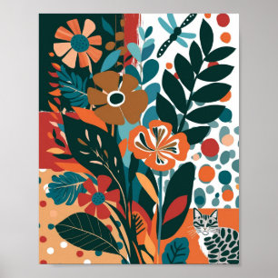 Abstracte levendige bloemenkunst poster
