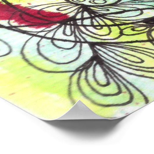 Abstracte levendige bloemige doedellijn kunstwerk poster (Hoek)