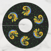 Abstracte Levendige Gekleurde Hagedis op Branch St Wijnglaslabel (Voorkant)