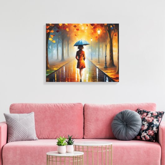 Abstracte levendige herfstval laat regenachtige st canvas afdruk (Insitu (Woonkamer))