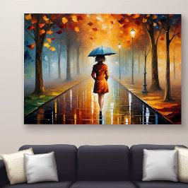 Abstracte levendige herfstval laat regenachtige st canvas afdruk