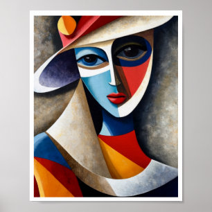 Abstracte levendige kleuren kubistische vrouwen ge poster