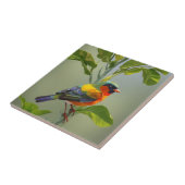 Abstracte levendige kleuren zangvogel op boomtak tegeltje (Zijkant)