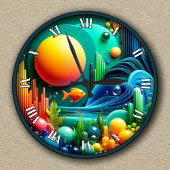  Abstracte levendige oceaan Ronde Klok