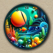  Abstracte levendige oceaan Ronde Klok