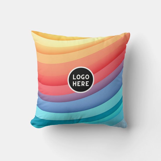 Abstracte levendige regenbooggolven | Voeg uw Logo Kussen (Voorkant)