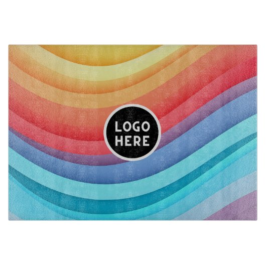 Abstracte levendige regenbooggolven | Voeg uw Logo Snijplank (Voorkant)