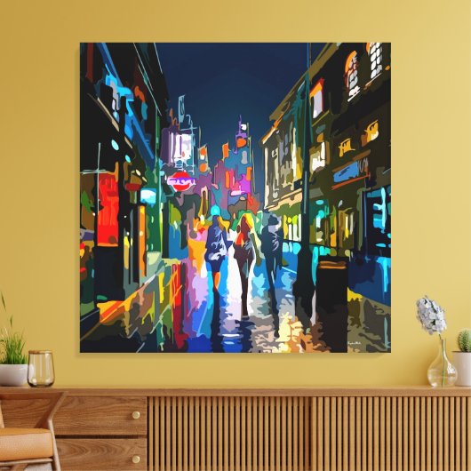 Abstracte levendige straatscène kleurendruk canvas afdruk (Insitu (Woonkamer))