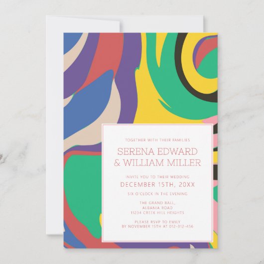 Abstracte levendige vormen chique bruiloft kaart (Voorkant)