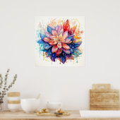 Abstracte levendige Waterverf Flower Art Poster (Keuken)